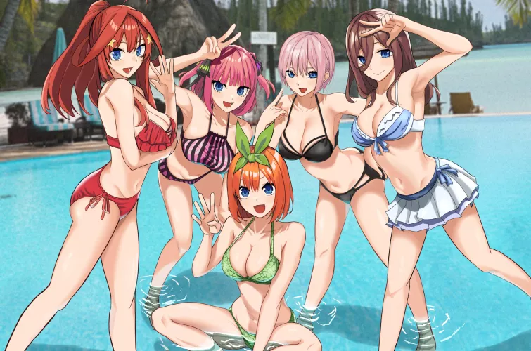 The Sisters Posing For A Vacation Photo (The Quintessential Quintuplets)