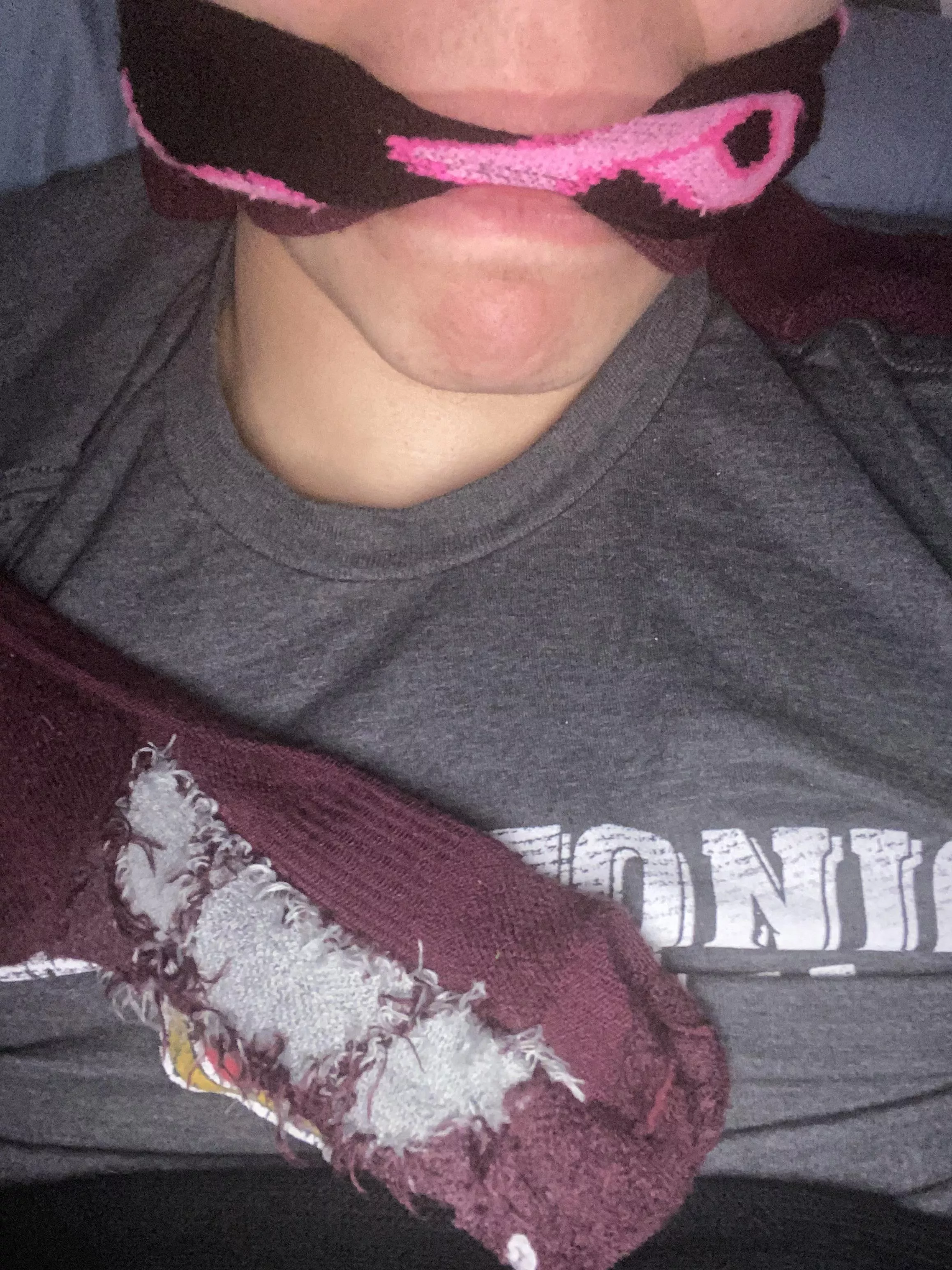 Tightly cleave gagged with a few scarves