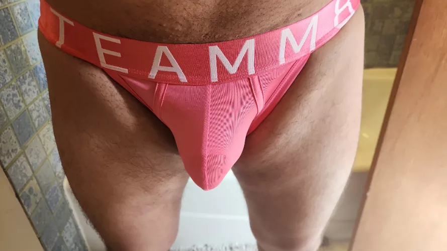Wearing pink Teamm8 Brief 