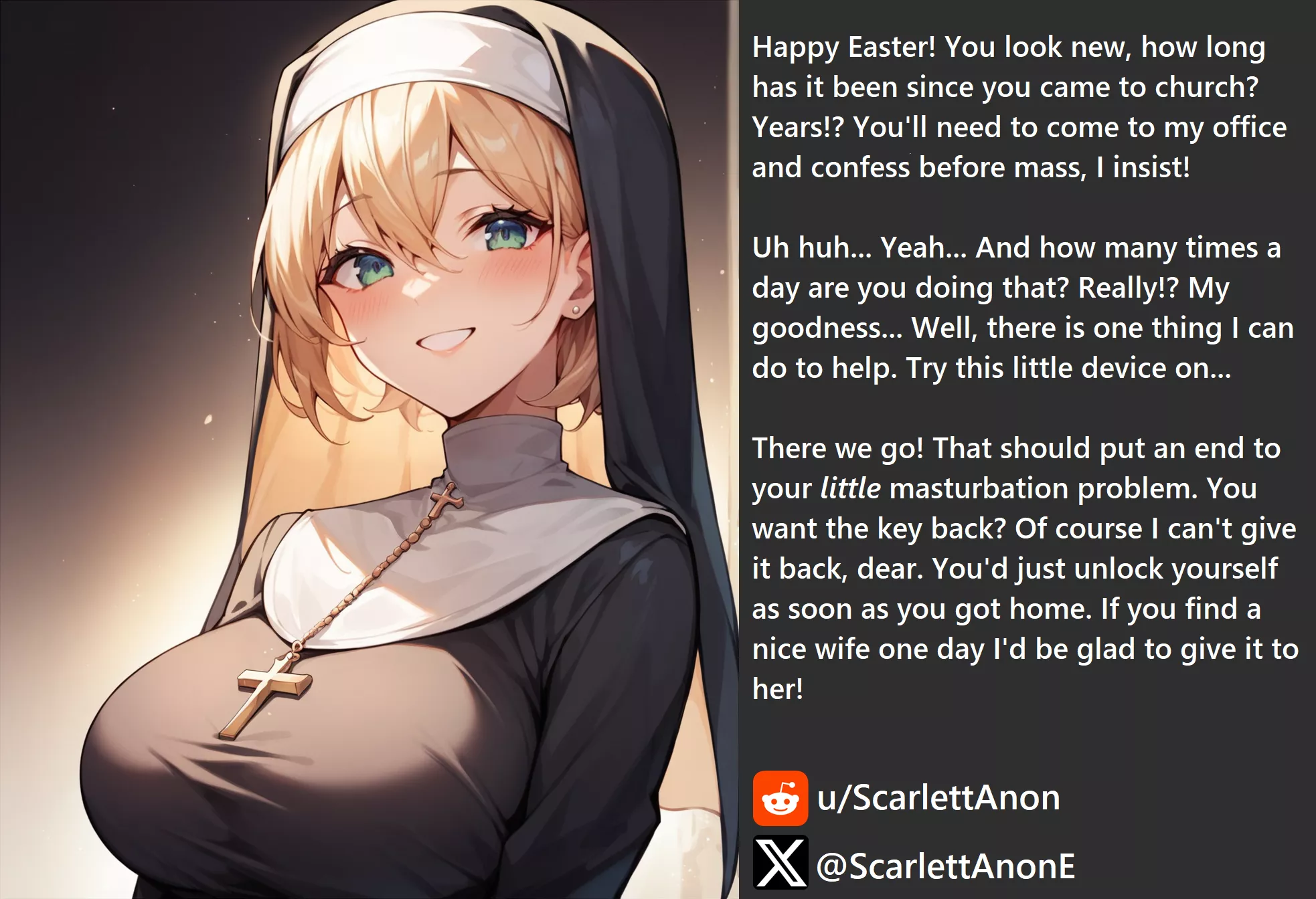 Happy Easter! Hope you weren't planning on anything naughty today.