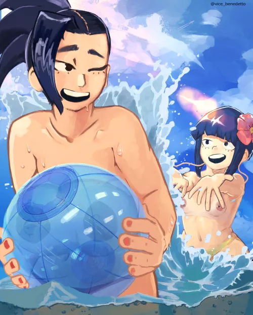 Momo and Jiro at the beach (OC)