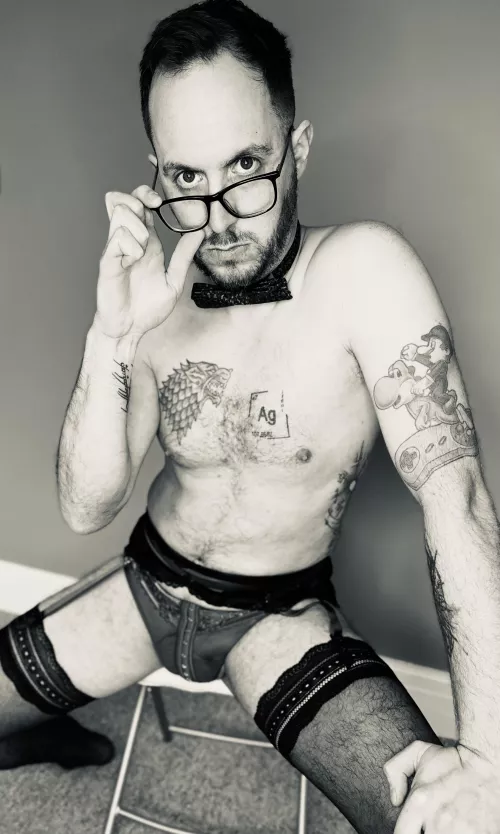 Classy with the bow tie, slutty with the stockings, ready to serve your every whim mistress