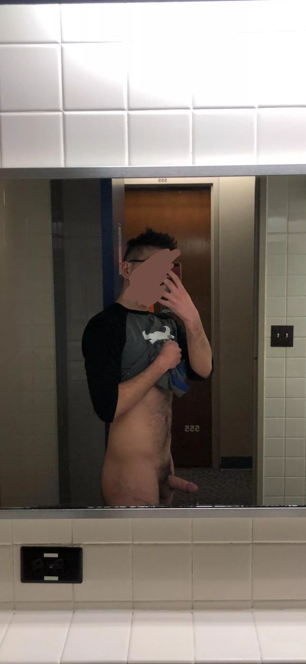 Hard in my dorm bathroom with the door open