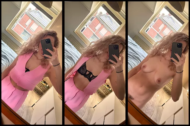 Love the suit, pink and naked! 