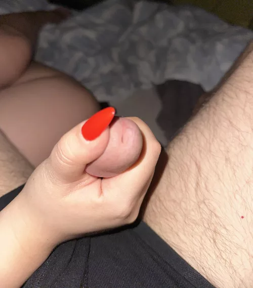 Red nails are best for jerking cock