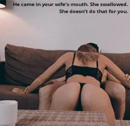 She’s sitting next to you at dinner with a belly full of his cum