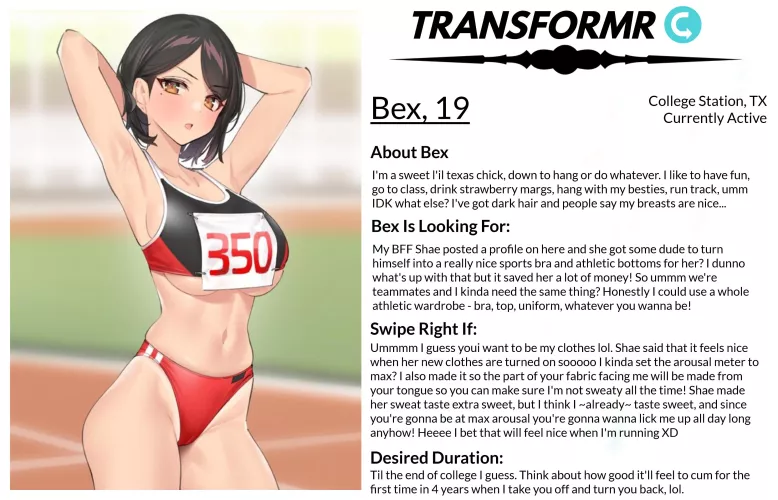 Transformr Profile: Bex [Caption, Inanimate, Clothing-TF] by SloaneIvy