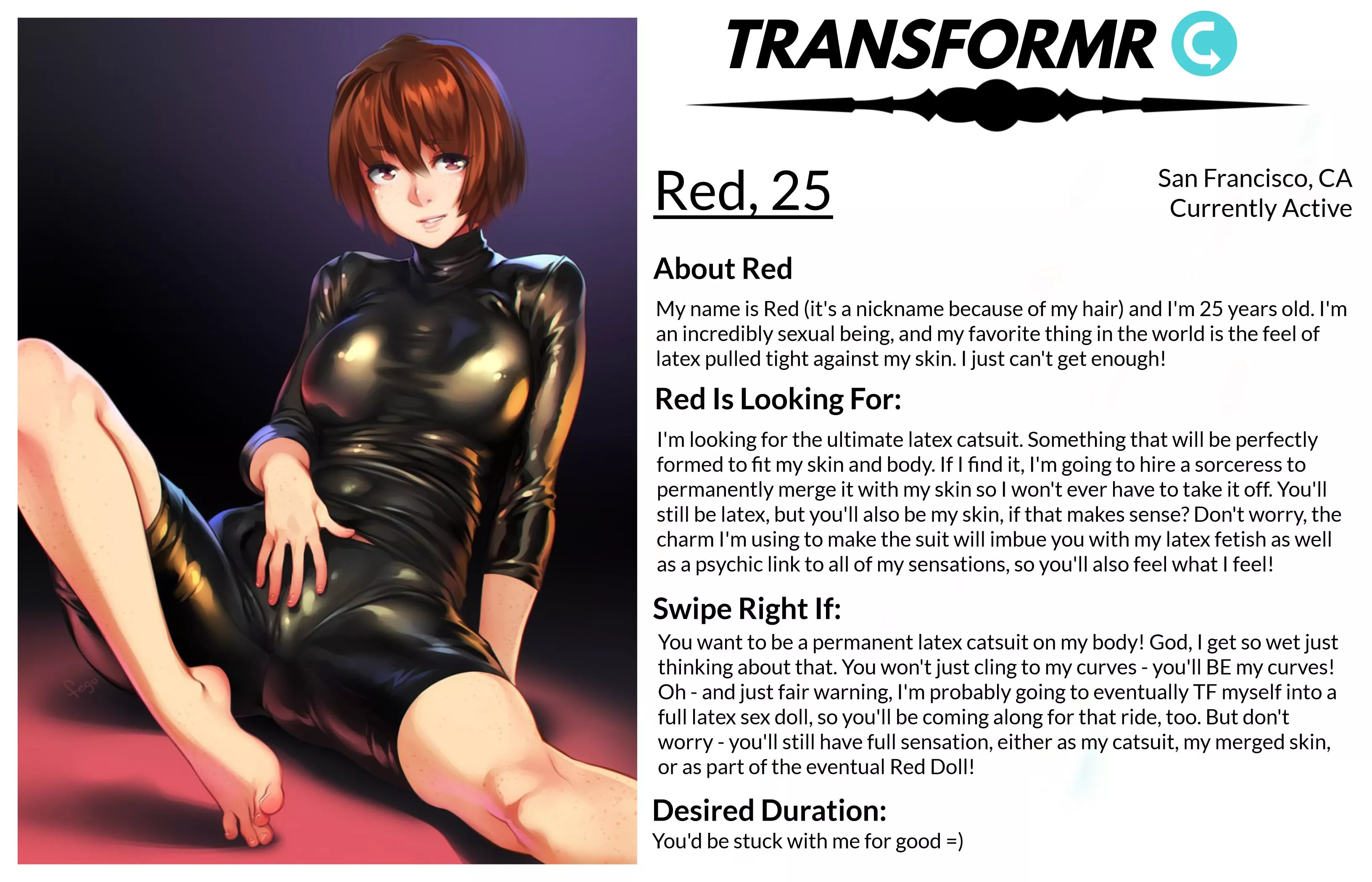 Transformr Profile: Red [Caption, Inanimate, Clothing-TF] by SloaneIvy