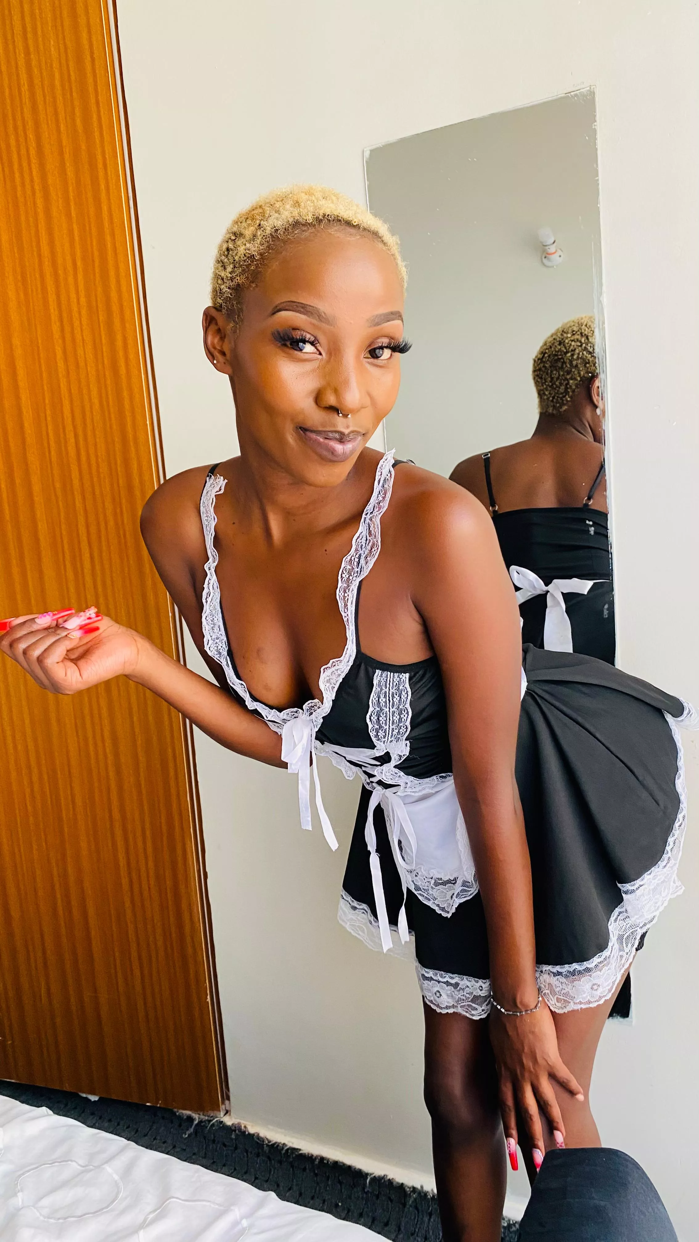 there's a hot girl in a maid's outfit asking you where she should clean