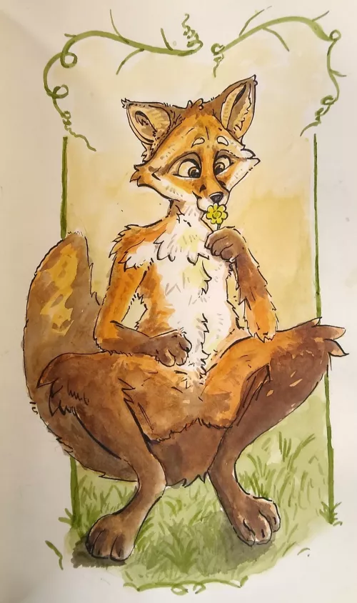 This little fox is ready for spring. ^.^ [ Art by me ]