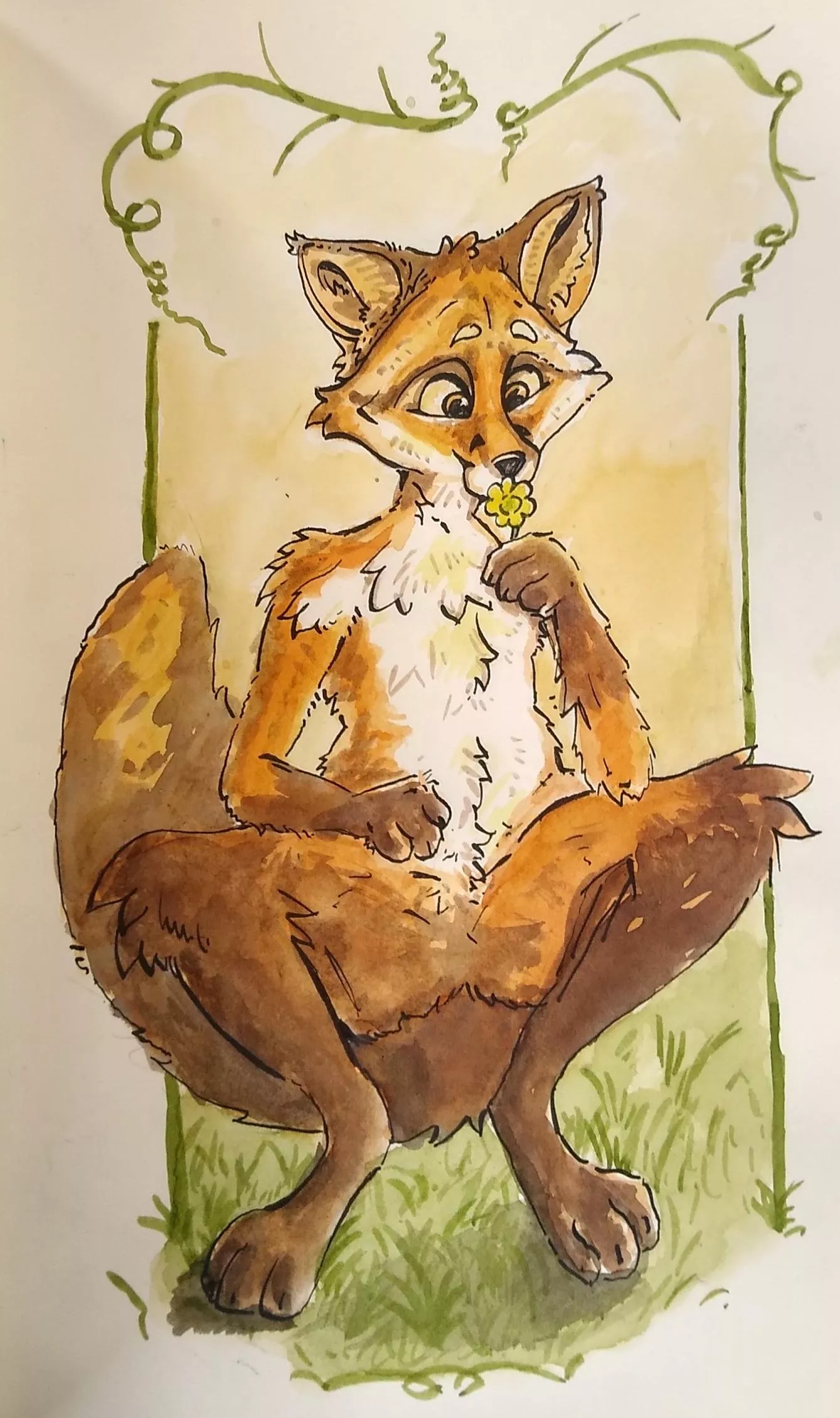 This little fox is ready for spring. ^.^ [ Art by me ]