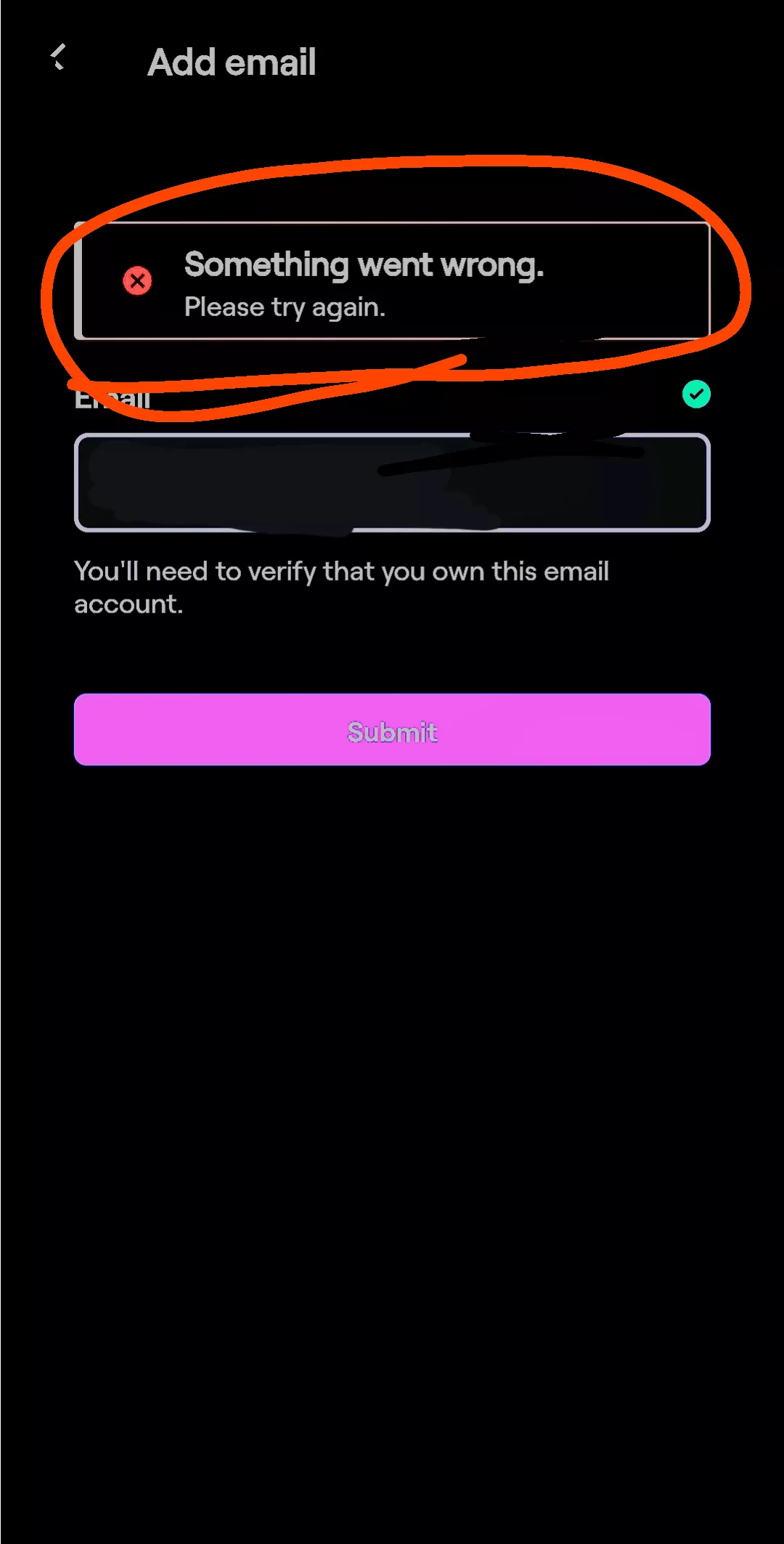Won't allow me to verify my email