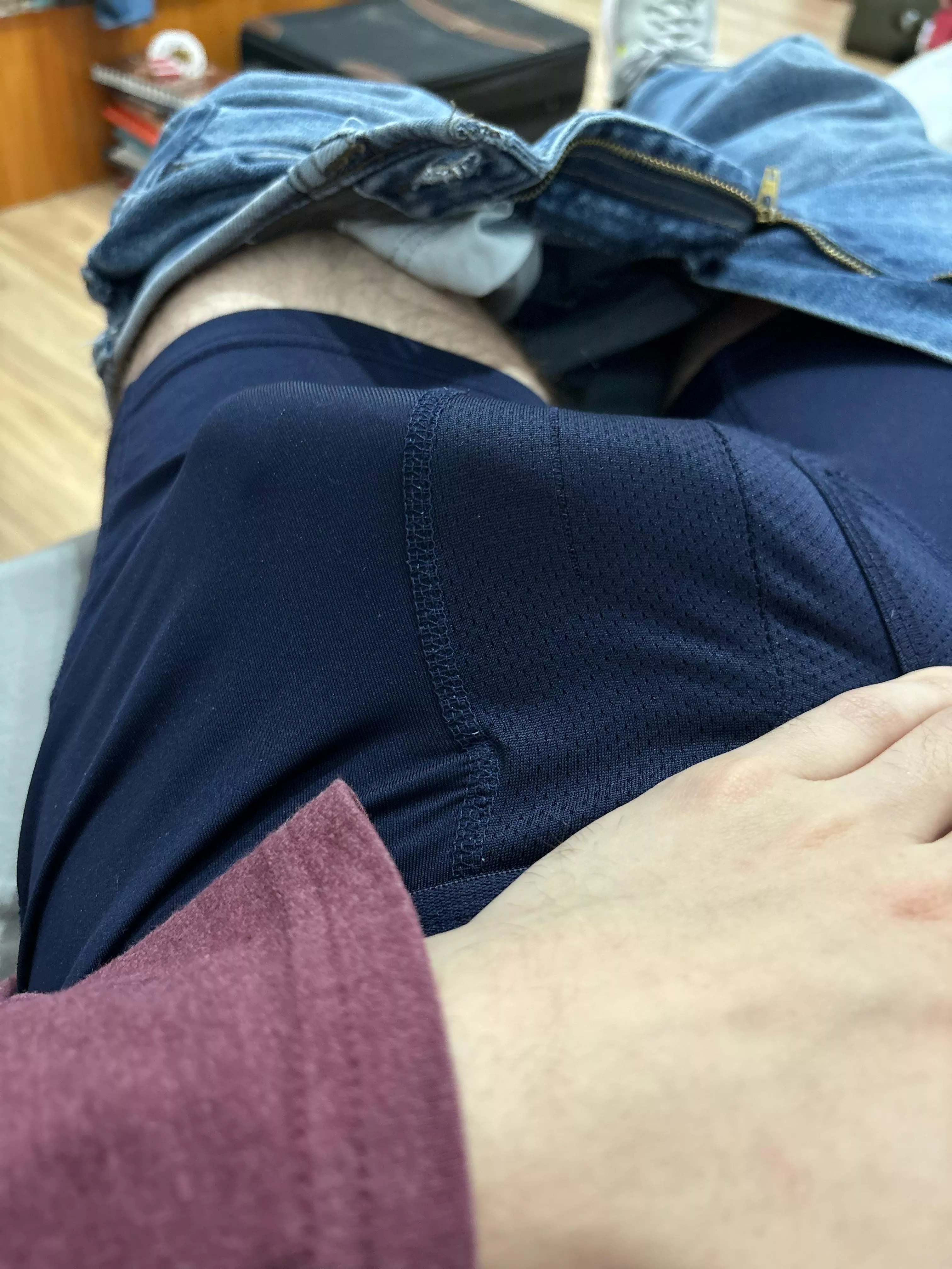 Massive bulge in my pants - had to take the jeans off to let my cock breathe lol