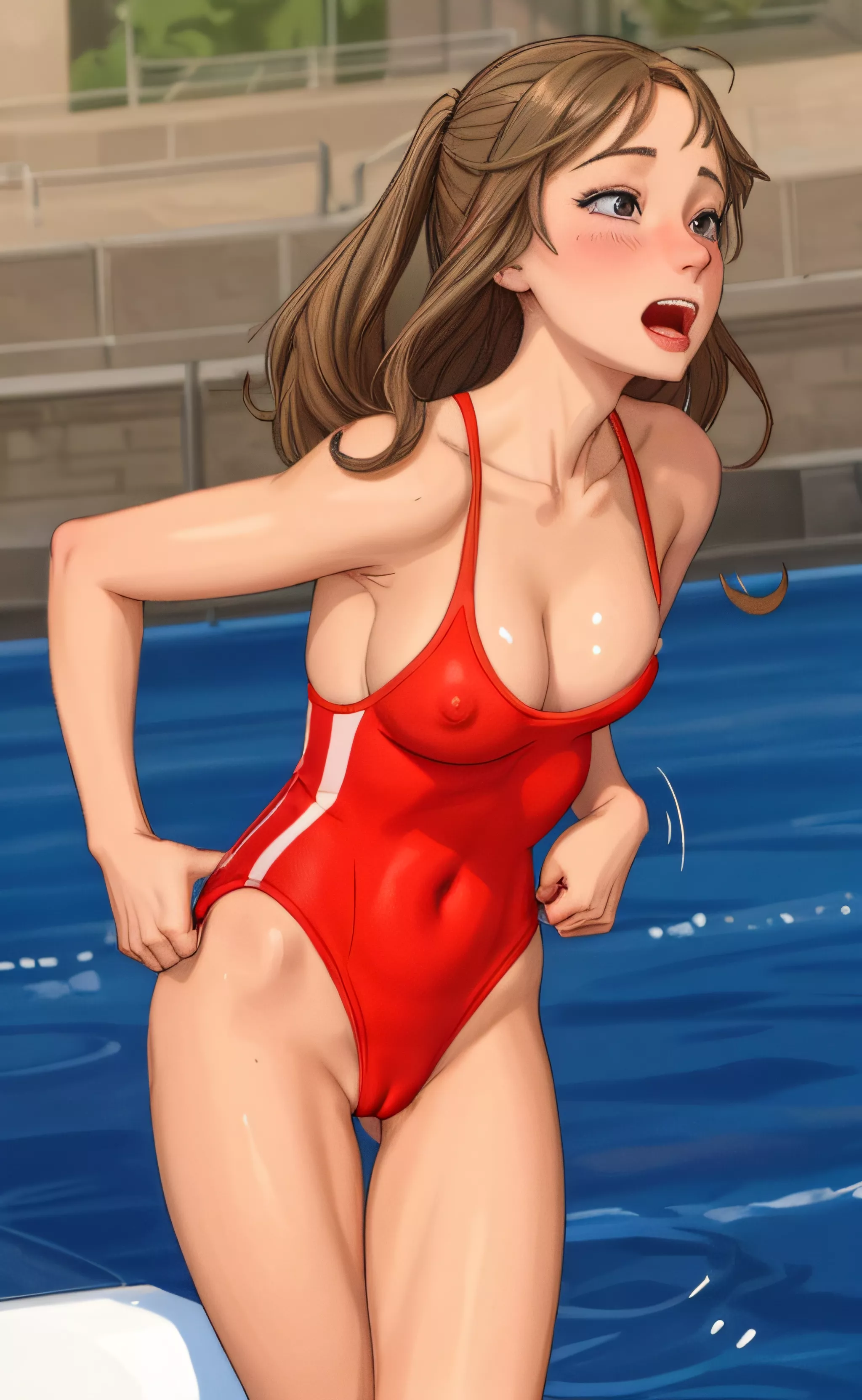 Spotted at the pool: hottie in red swimsuit