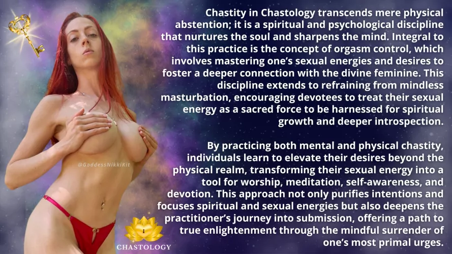 The Sanctity of Chastity and Orgasm Control in Chastology FemDom Chastity Caption by Goddess Nikki Kit