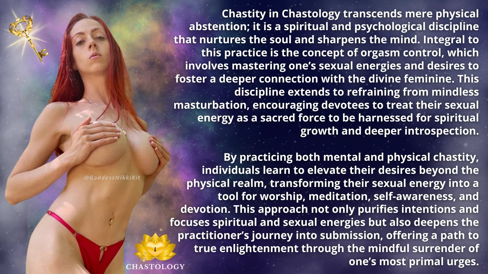 The Sanctity of Chastity and Orgasm Control in Chastology FemDom Chastity Caption by Goddess Nikki Kit