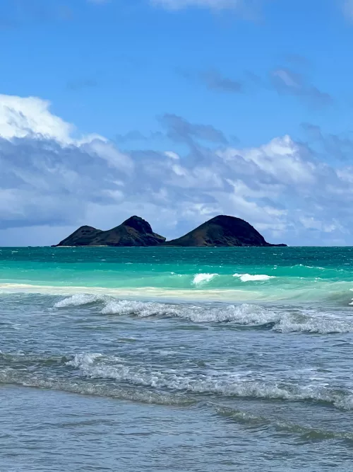 View of Moku Nui and Moku Iki from Waimanalo Beach Hawaii