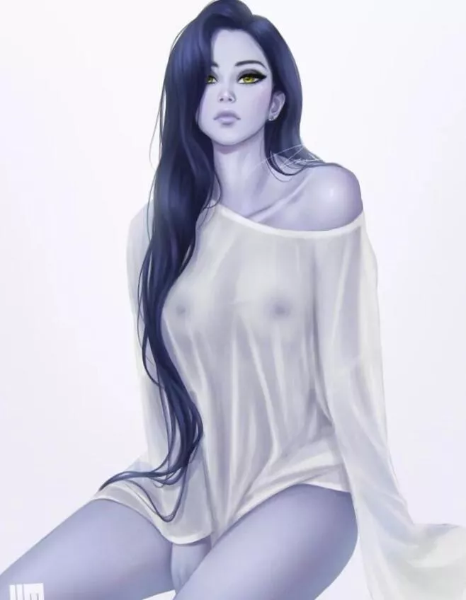 Widowmaker in a see trough shirt