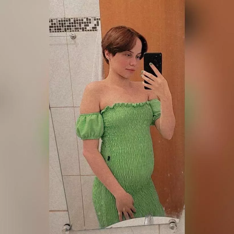 Do you prefer in the bathroom or in the bedroom with this pregnant woman?