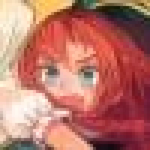 LF color source: 1girl, crop, red hair, blue eyes, open mouth, bangs, hair braid