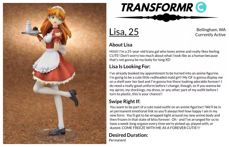 Transformr Profile: Lisa [Caption, Inanimate, Clothing-TF, Figurine-TF] by SloaneIvy