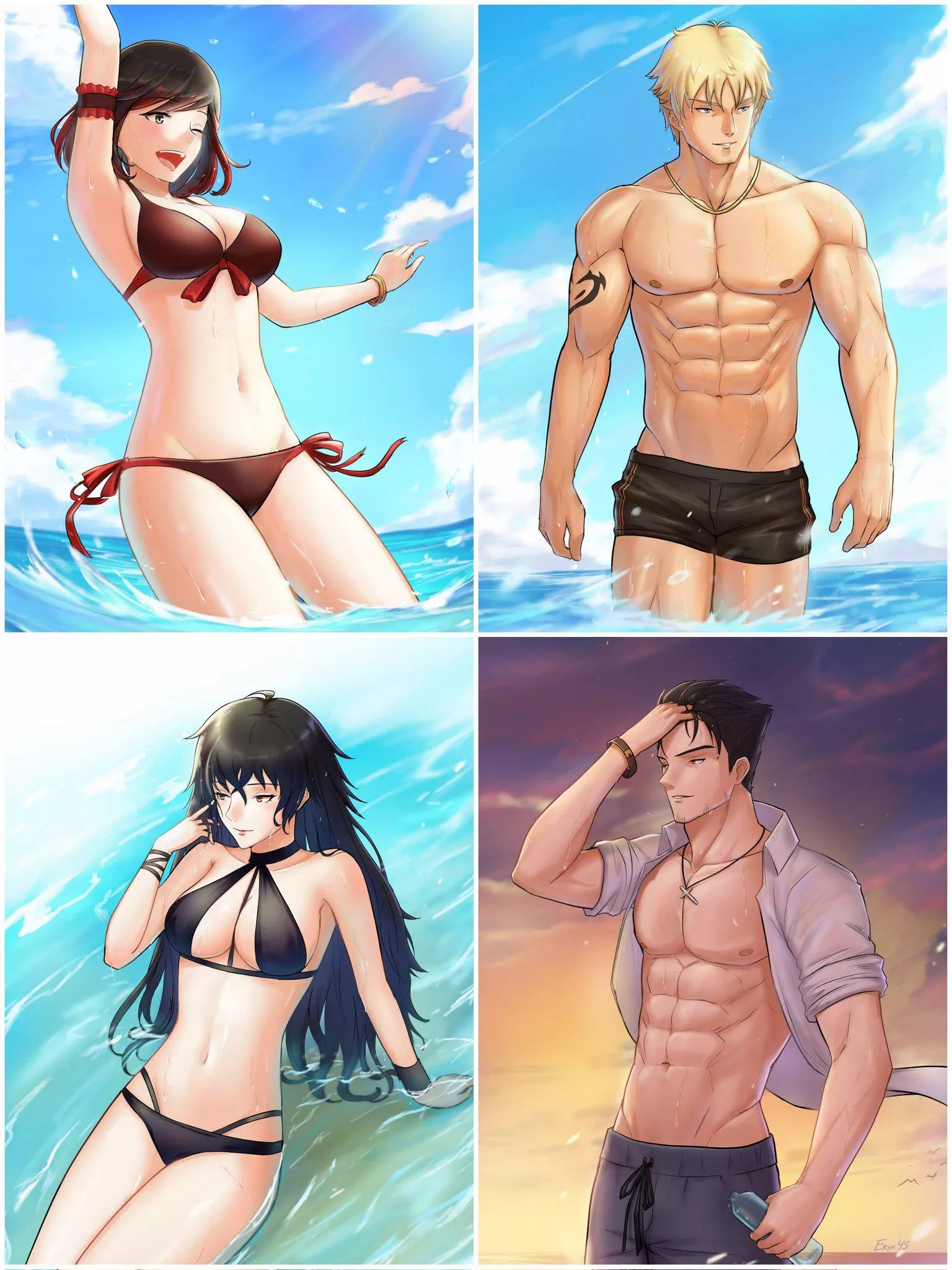 Eryx45 RWBY Ecchi fanart of Team STRQ at the Beach