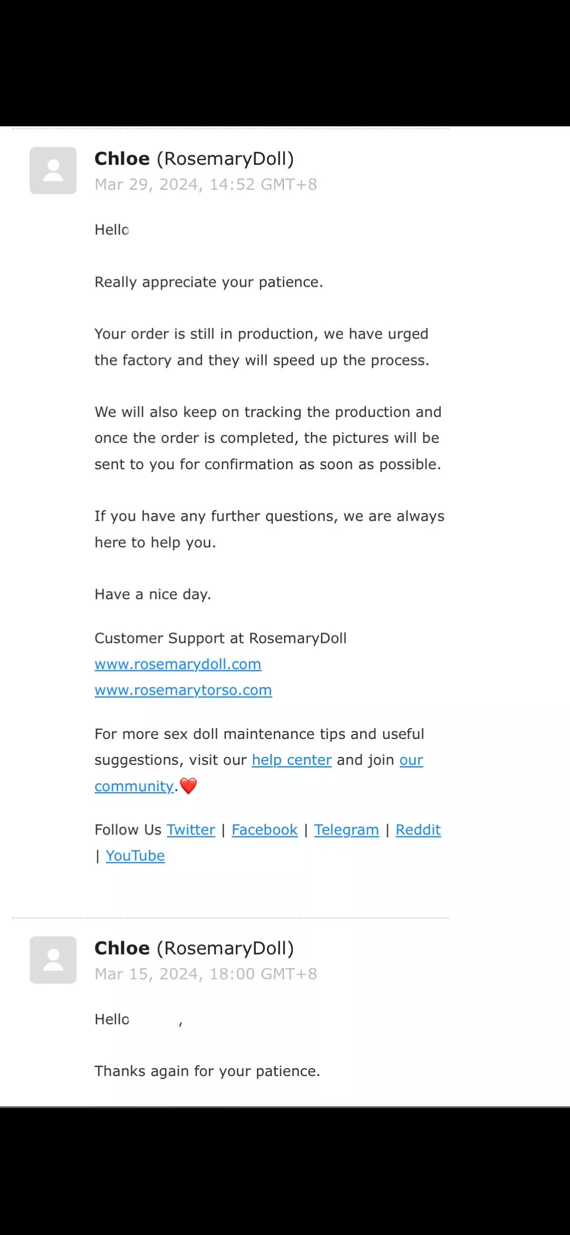 I have a Rosemarydoll concern…