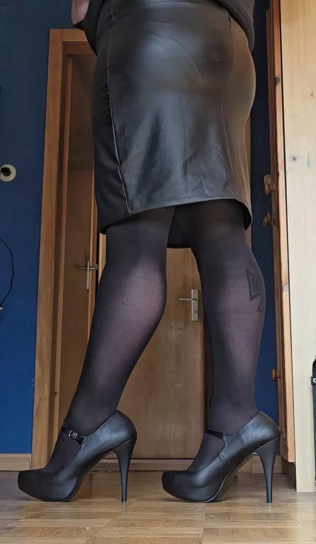 Leather skirt with black Mary Jane's 