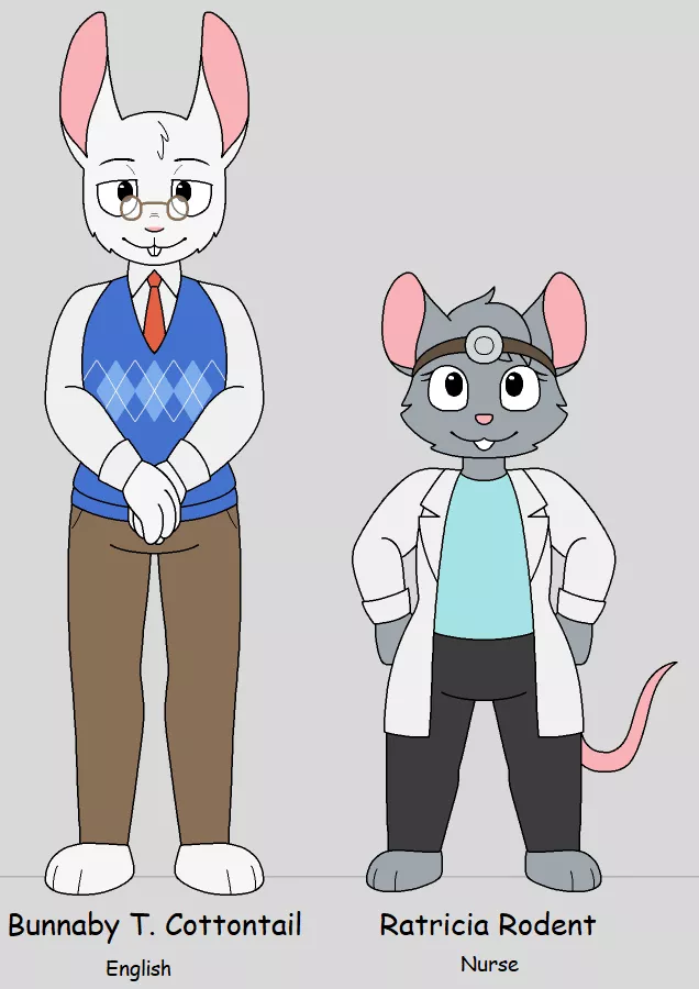 A couple character designs for an idea I had for a retro-styled edutainment game!