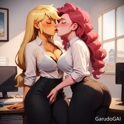 Applejack and Pinkie Pie - Office Touch (AI-Generated)