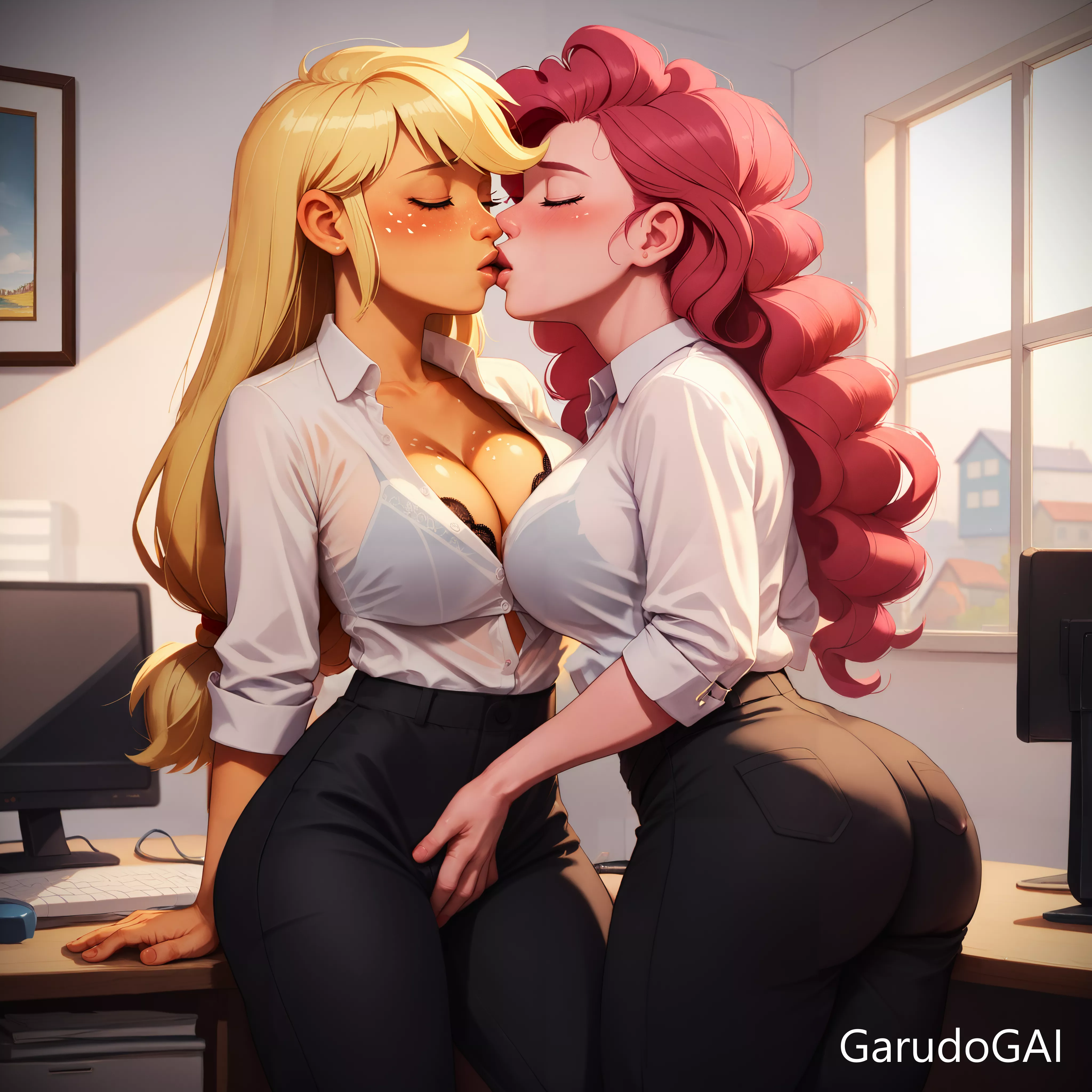 Applejack and Pinkie Pie - Office Touch (AI-Generated)