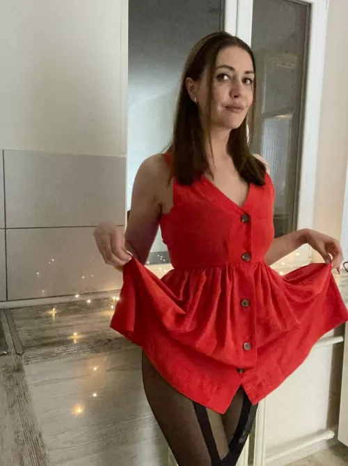 Cradling myself in a colorful dress )