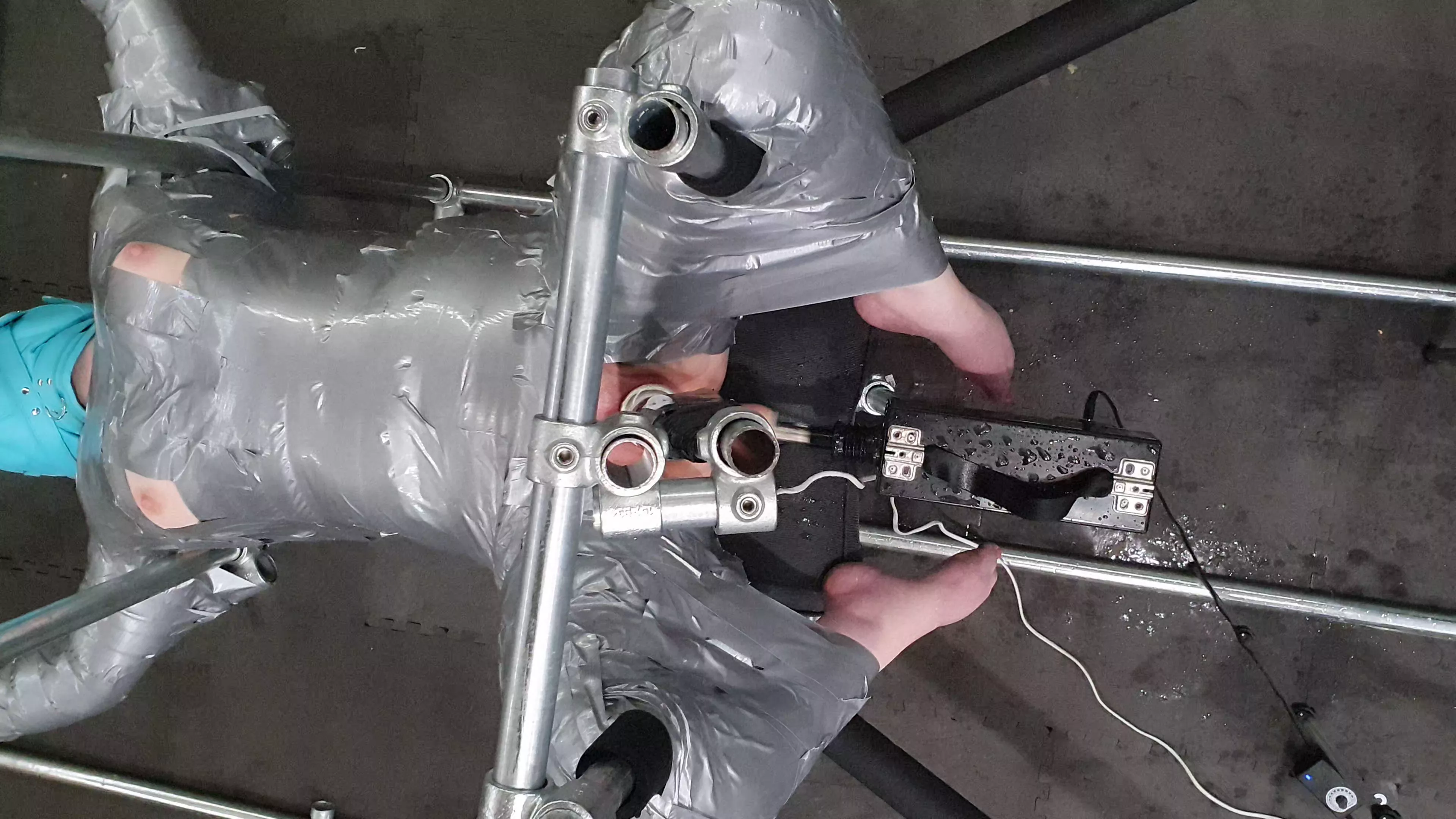 Duct tape bondage, fucking machine, and squirt? 