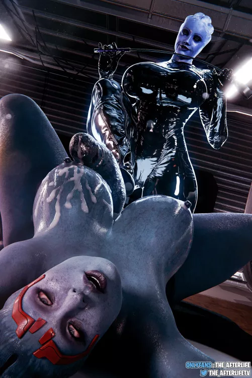 Futa Samara's Cock Dripping Cum While Being Teased By Liara's Boot 