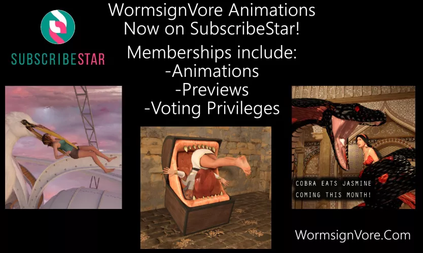 {Image} WormsignVore Animations MOVING to SubscribeStar! (?/Non-Human Preds)(F/Human)(Soft)(Oral)(unwilling)(nsfw)(OC: WormsignVore Animations)