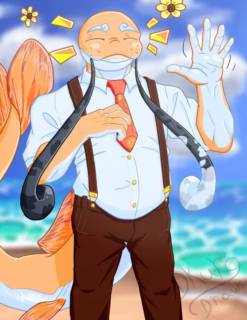 Why is he wearing that to the beach? Is he stupid?