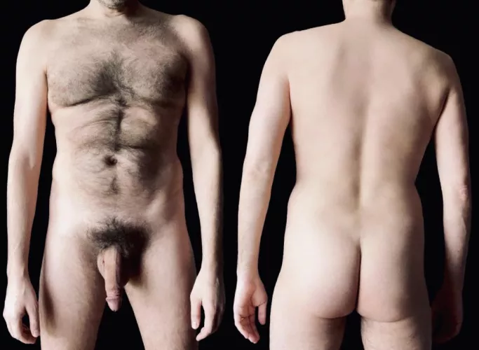 44, 6'2, 175 I'm hairy in the front, but naturally smooth in the back...