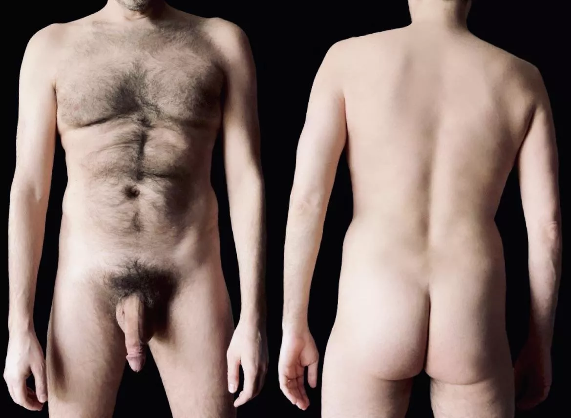 44, 6'2, 175 I'm hairy in the front, but naturally smooth in the back...