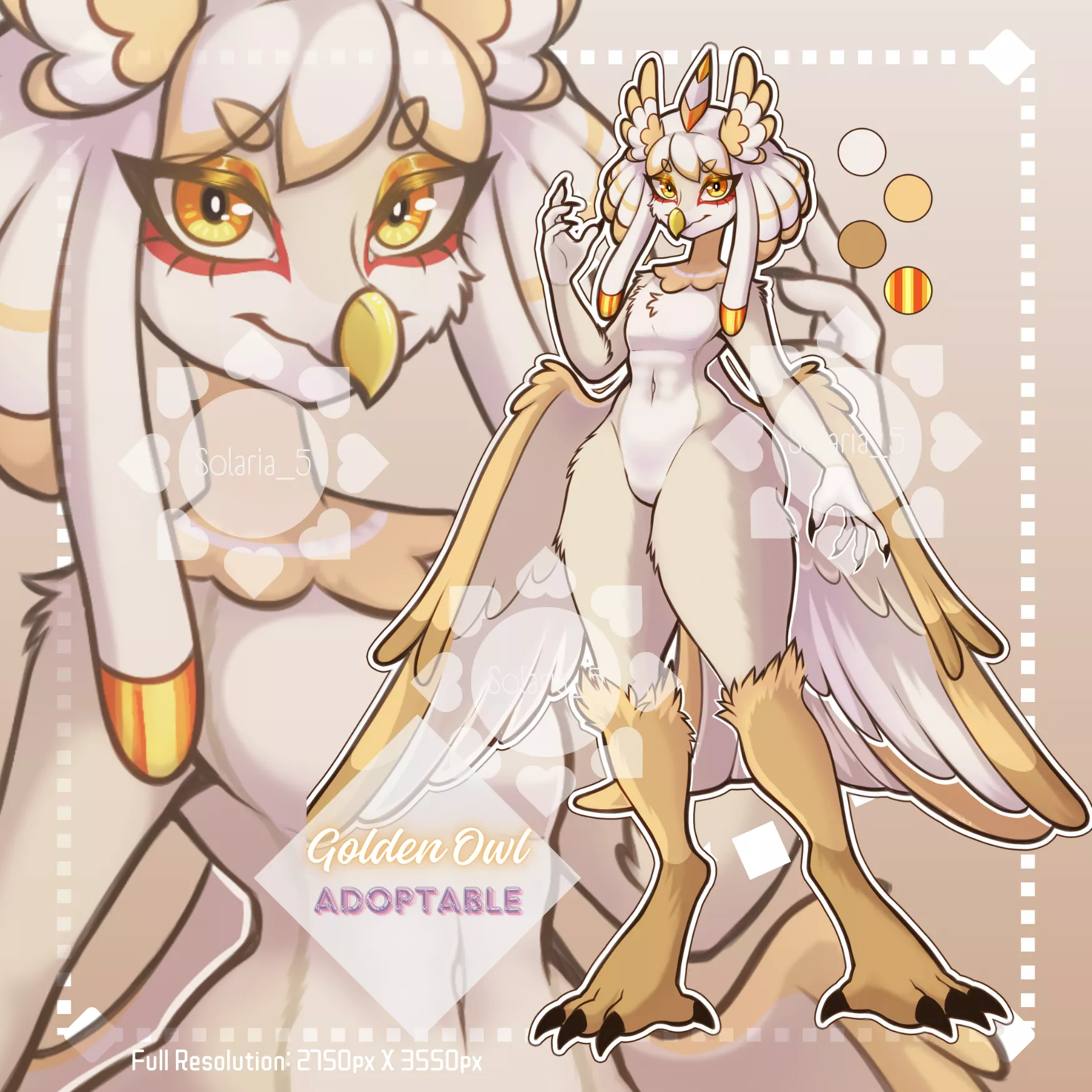 Adoptable golden owl (Info in comments) art by me