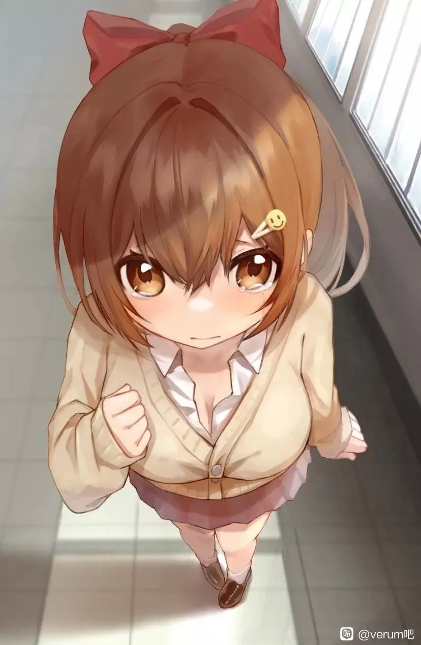 LF color source: 1girl, closeup, crying, brown hair, bow tie