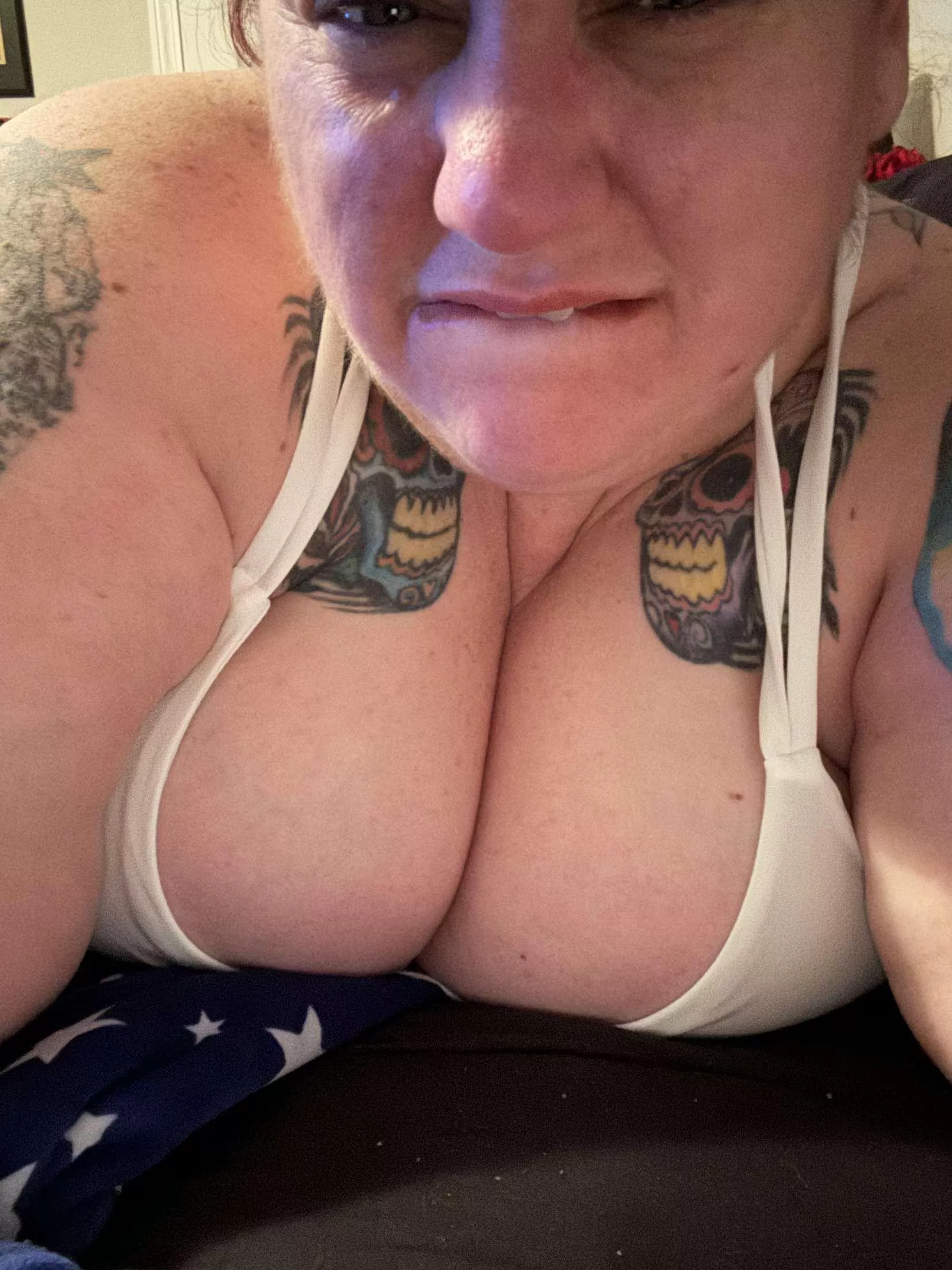 Lip bites and cleavage ;)