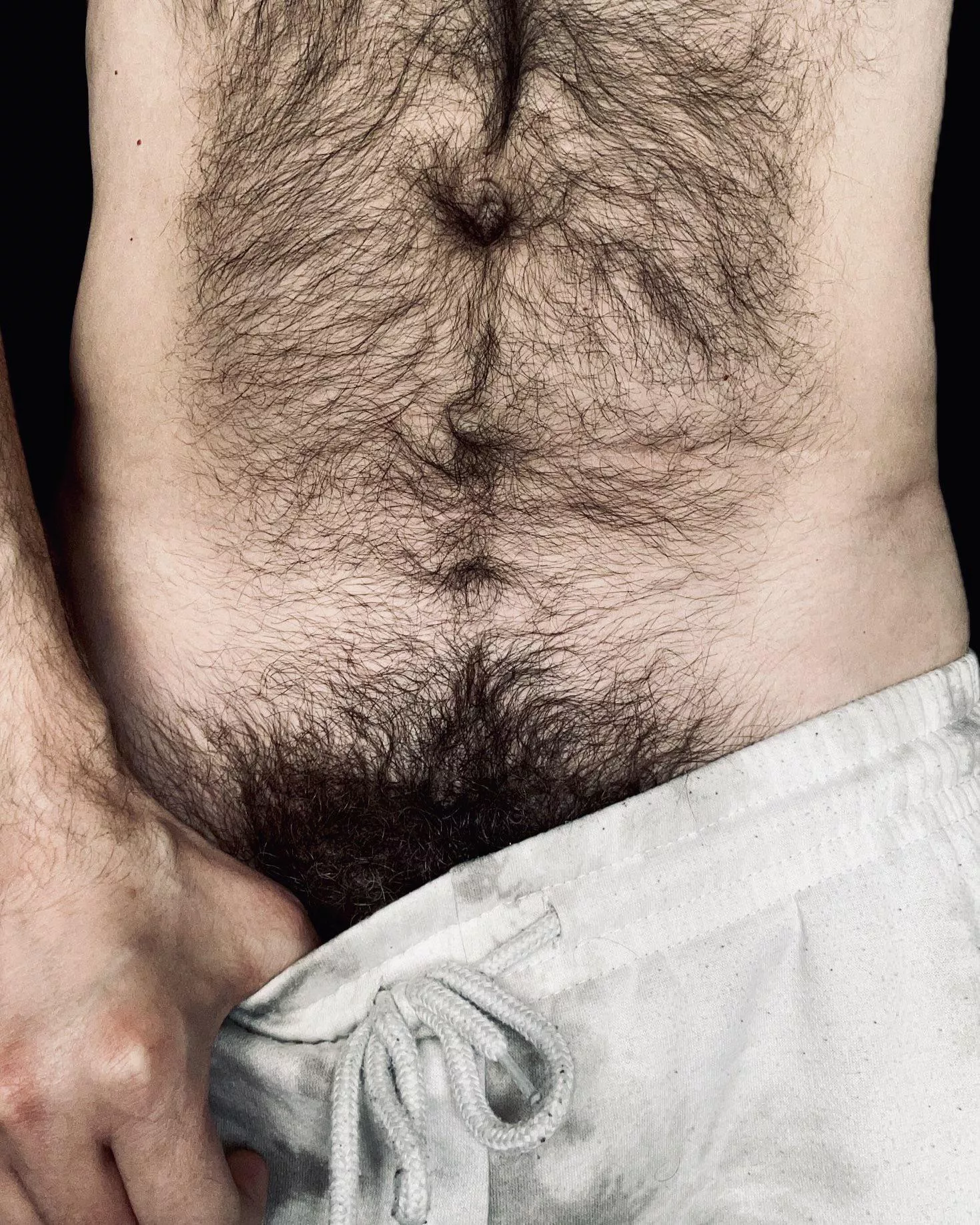 No underwear, hairy belly and peekaboo bush...