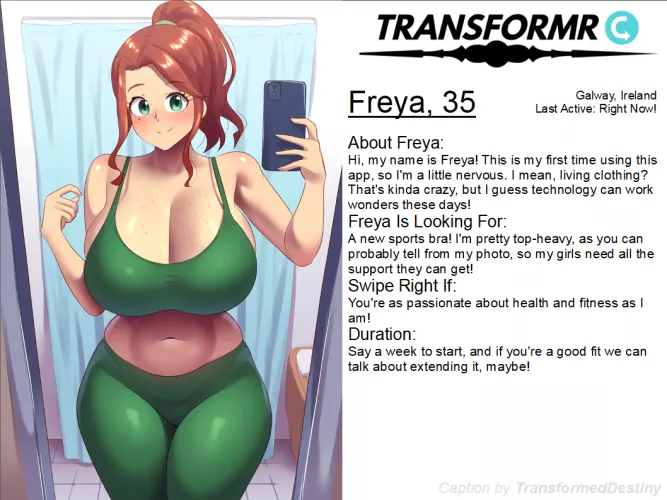 Transformr Profile: Freya [Inanimate, Caption, Clothing-TF] by TransformedDestiny