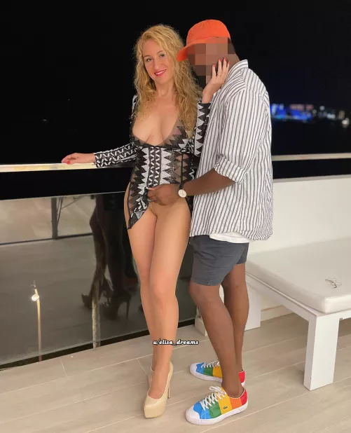 Memory of a hot evening with my lover when we were in Ibiza. After he had made me cum 3 times, he took me out to a club while the cuckold had to stay at the apartment.