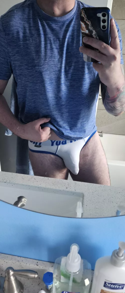 Semi in my white briefs