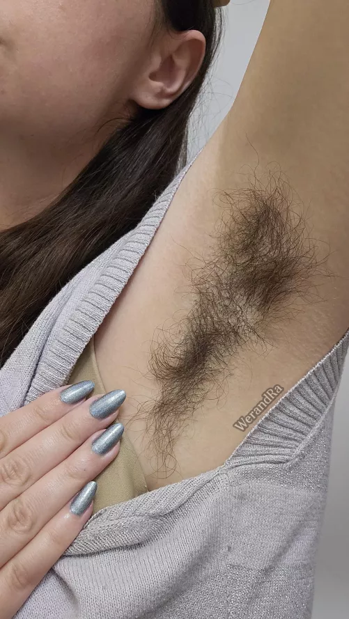 Up close and personal with my armpit hair and long silver nails