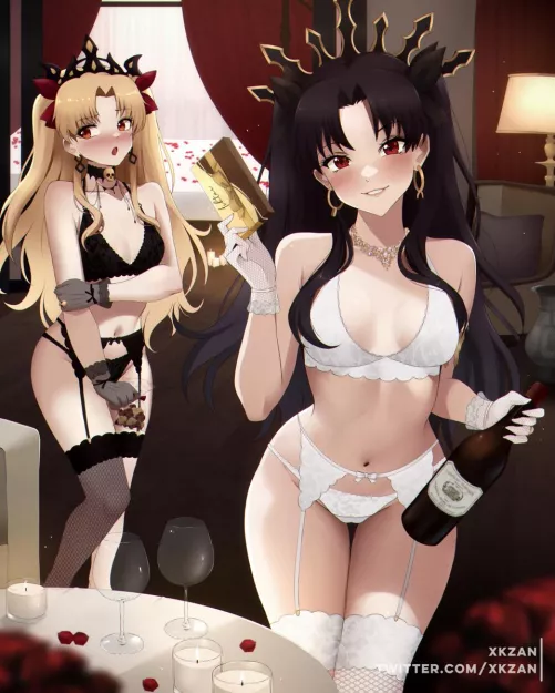 Wine and sexy lingerie Ishtar and Ereshkigal