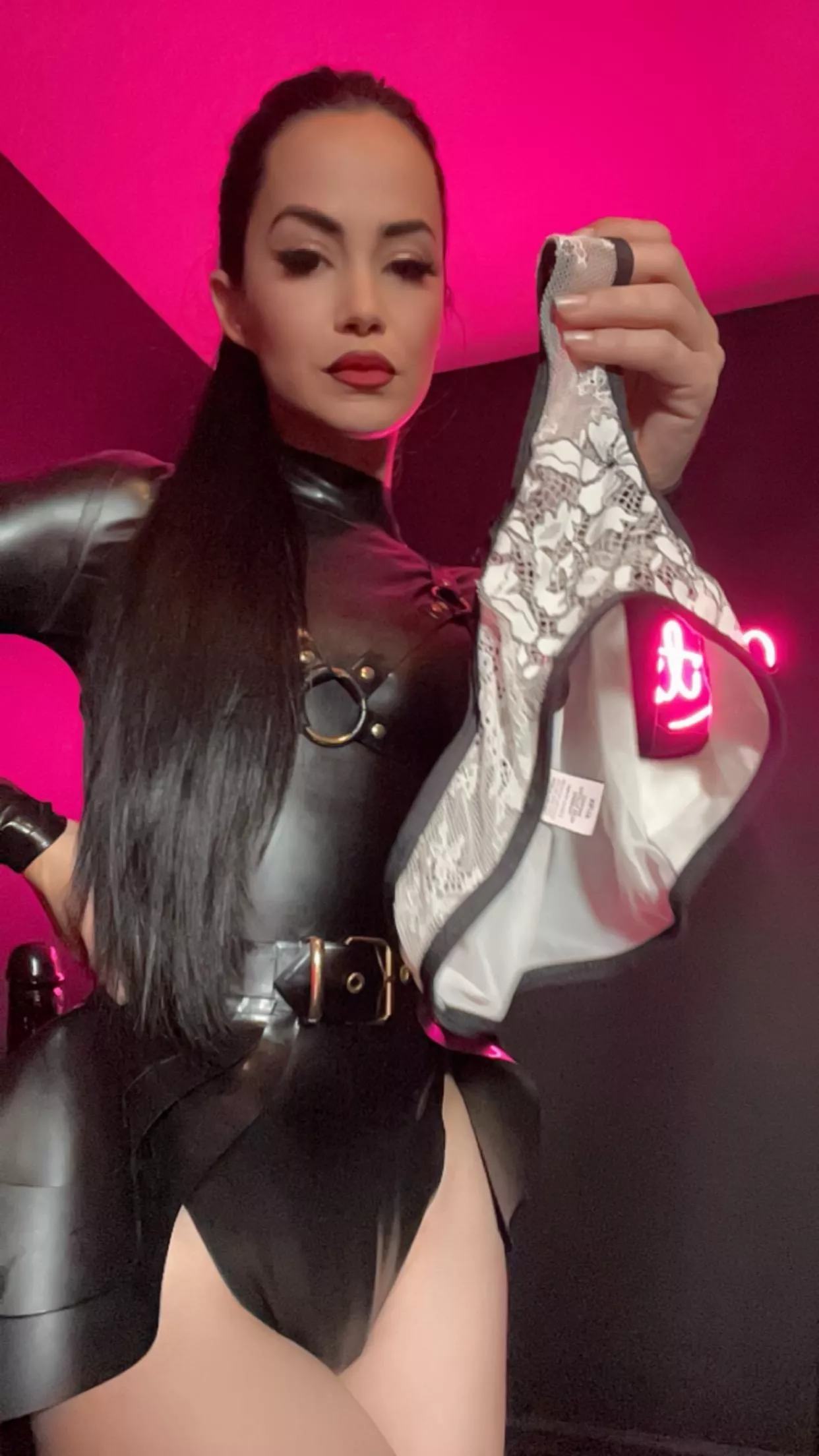 Get on your Knees for me, and open your mouth wide for me I want to stuff this panties deep inside. Oh! I forgot to say these were used panties Just not mine.. I am cruel enough?