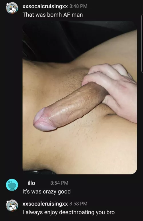 Had a bomb time with a regular buddy of mine. He has a long thick uncut dick and loves when I deepthroat him. He face fucked me for a good while until he was ready to unload 🤤 He has really good tasting cum 🔥 