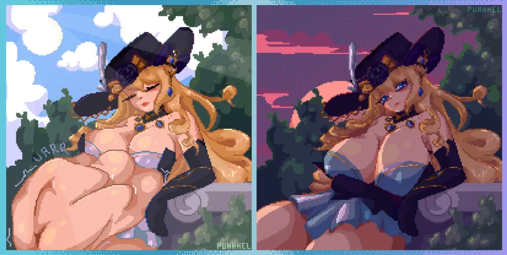 {image} Navia's afternoon nap by puhhhel (Female Predator, Sleeping Predator, Male Prey, Drunk Prey, Unwilling Prey(?), Sleeping Off Prey, Before and After)